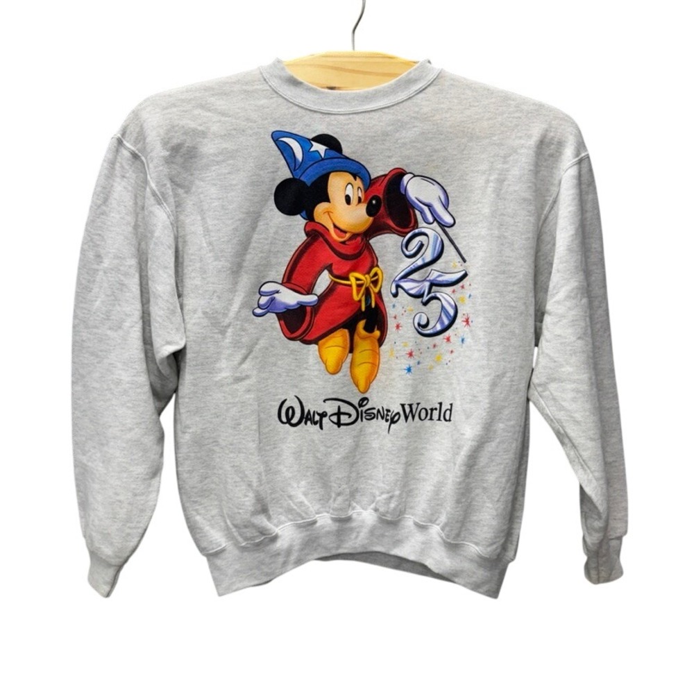 Vintage Walt Disney World Sorcerer Mickey 25th Anniversary Sweatshirt Gray Large